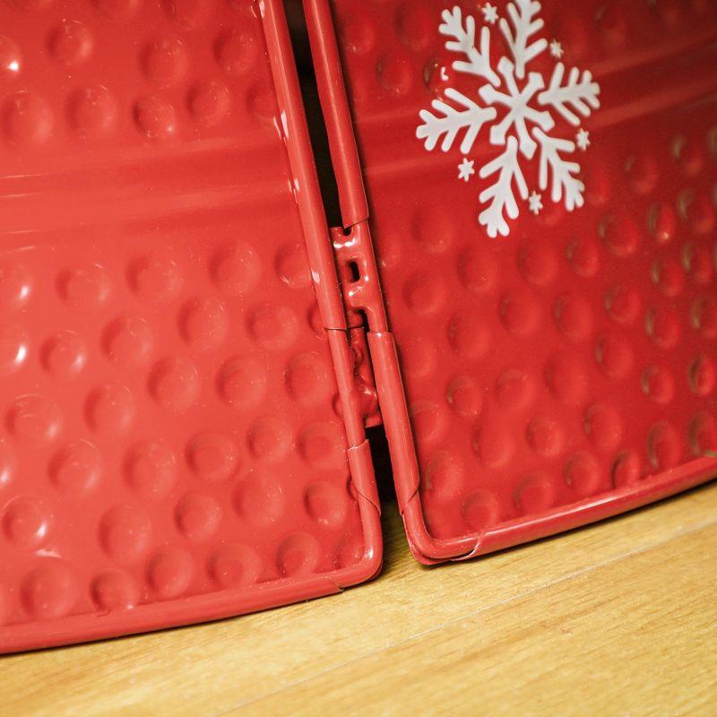 HOMCOM Christmas Tree Collar Steel Tree Ring Skirt, Home Xmas Decoration with Snowflake Engraving, 26" Base, Red