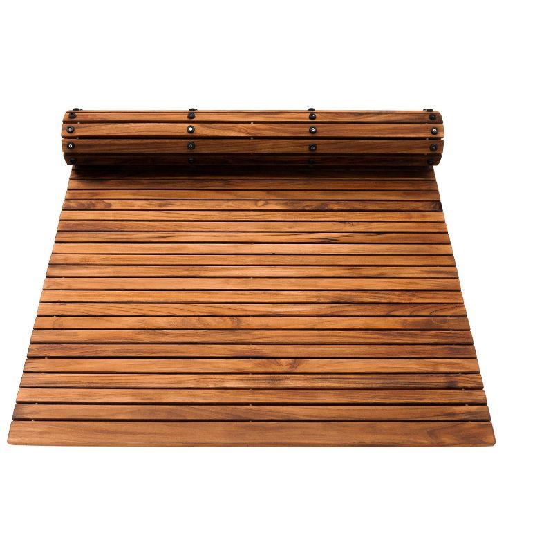 Nordic Teak 59" x 35" Extra Large Oiled Shower and Bath String Mat with Rubber Footing - Brown