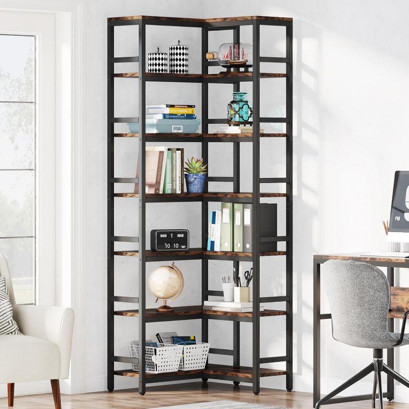 Hommoo 7-Tier Tall Corner Bookshelf Rustic Brown