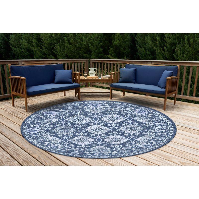 Liora Manne Carmel Vintage Floral Indoor/Outdoor Rug Navy 7'10" Round