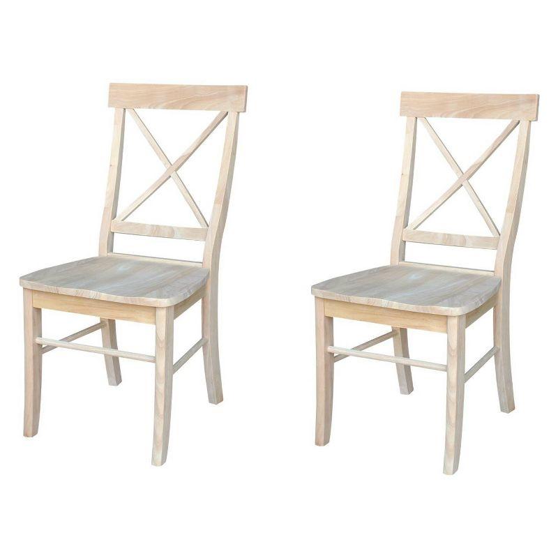 Set of 2 White Cross Back Solid Wood Dining Chairs