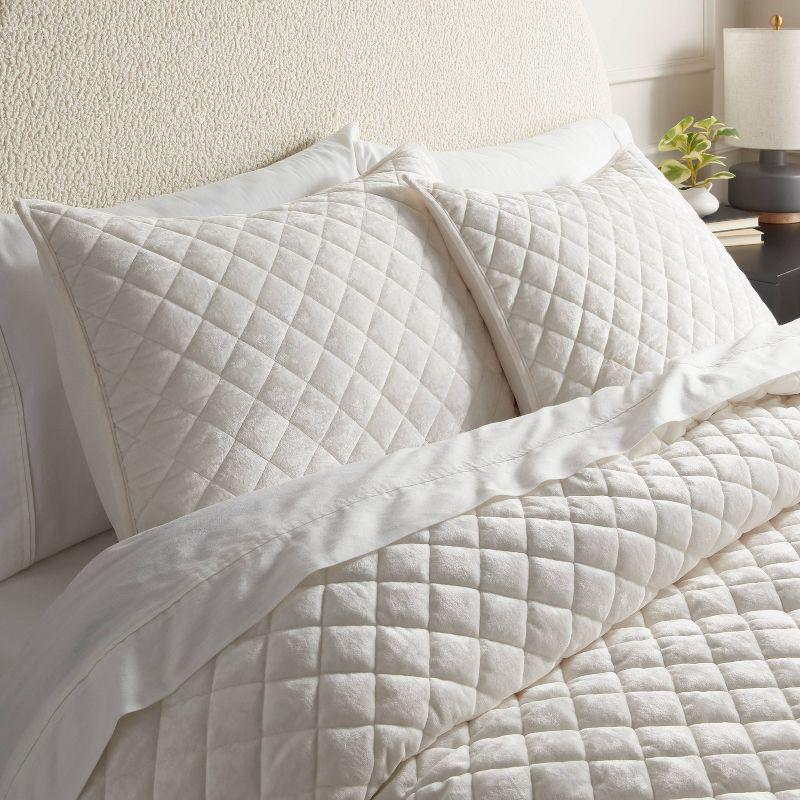 Standard Luxe Diamond Stitch Velvet Quilt Sham Ivory - Threshold™: OEKO-TEX Certified, Machine Washable, No Flange