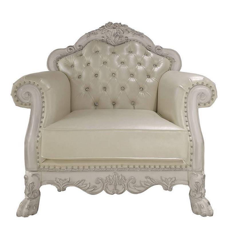 44.8" Dresden Accent Chair Leather Aire/Bone White Finish - Acme Furniture: No Assembly, Tufted Back