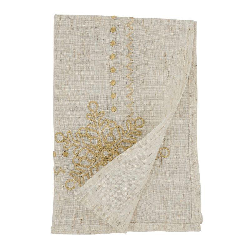 Natural Linen Embroidered Snowflake Winter Napkins, Set of 4