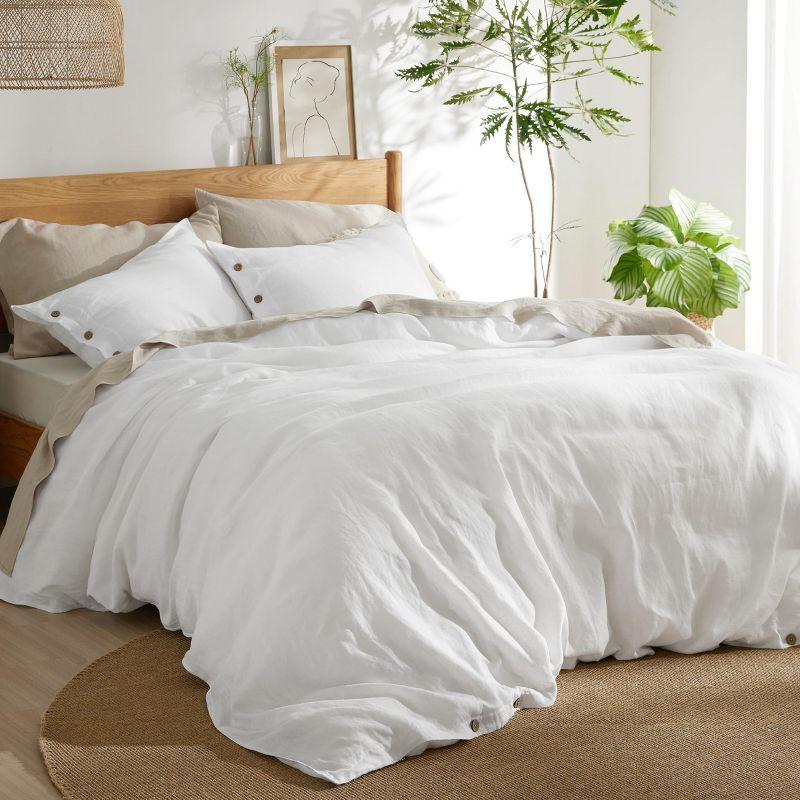 White Queen Cotton Linen Blend 3-Piece Duvet Cover Set