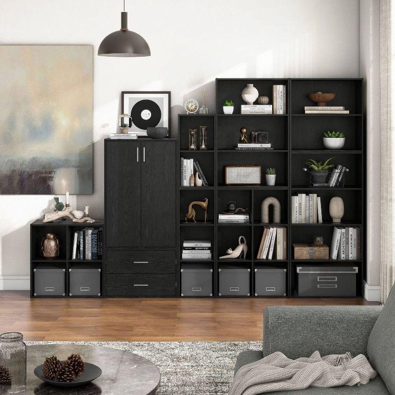 Black 47" Modern Stackable 4-Tier Wood Cube Bookcase