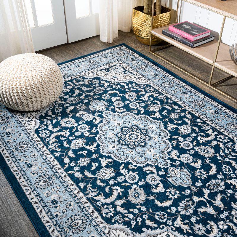 3'x 5' Palmette Modern Persian Floral Area Rug, Navy/Blue - JONATHAN Y