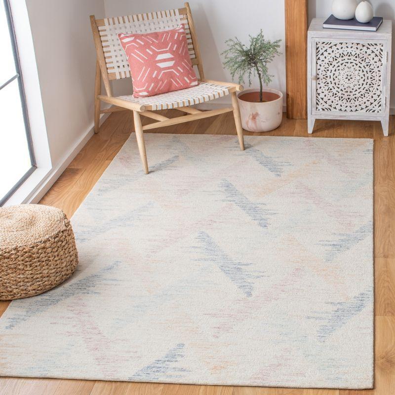 Ivory and Blue Hand-Tufted Wool Geometric Area Rug 5' x 8'