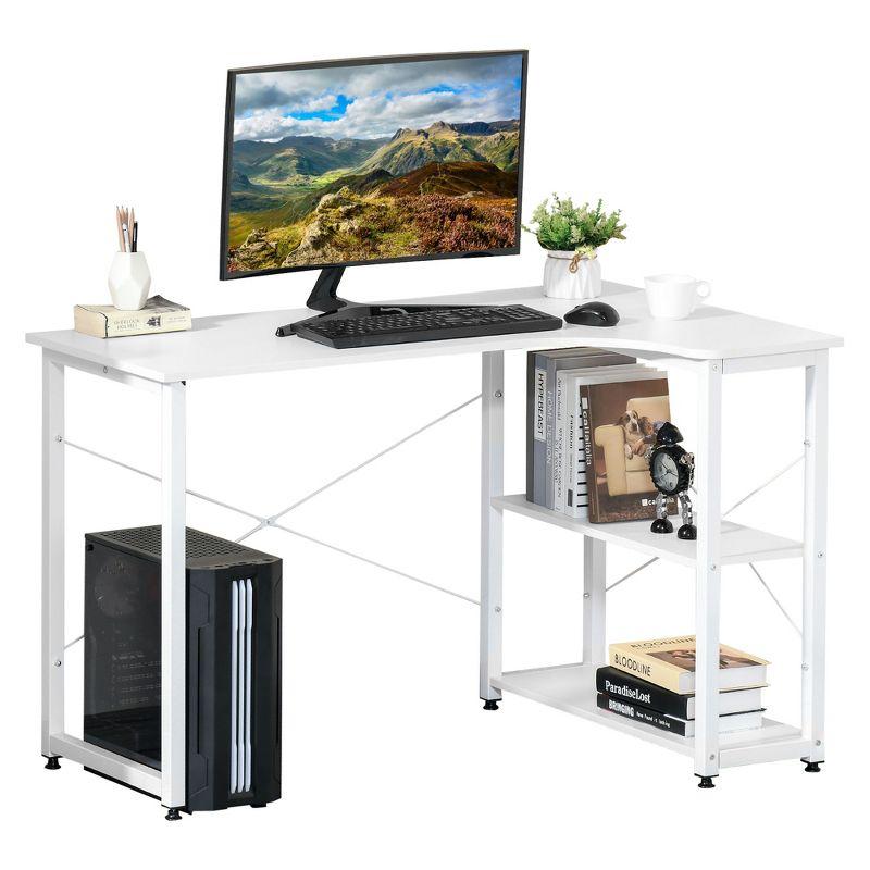 HOMCOM L-Shaped Computer Desk Home Office Corner Desk Study Workstation Table with with Wide Desktop, 2 Side Shelves, Steel Frame