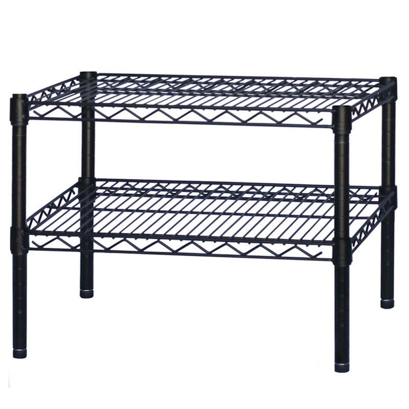 Black 2-Tier Wire Shelving Unit with Adjustable Shelves