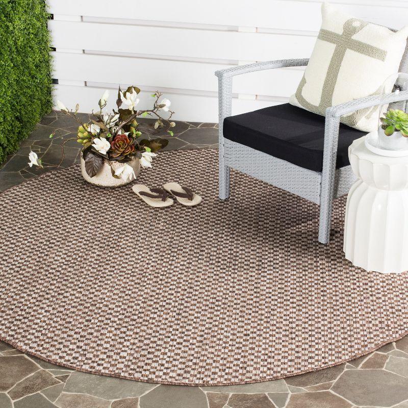 Round Light Brown and Grey Synthetic Indoor/Outdoor Area Rug