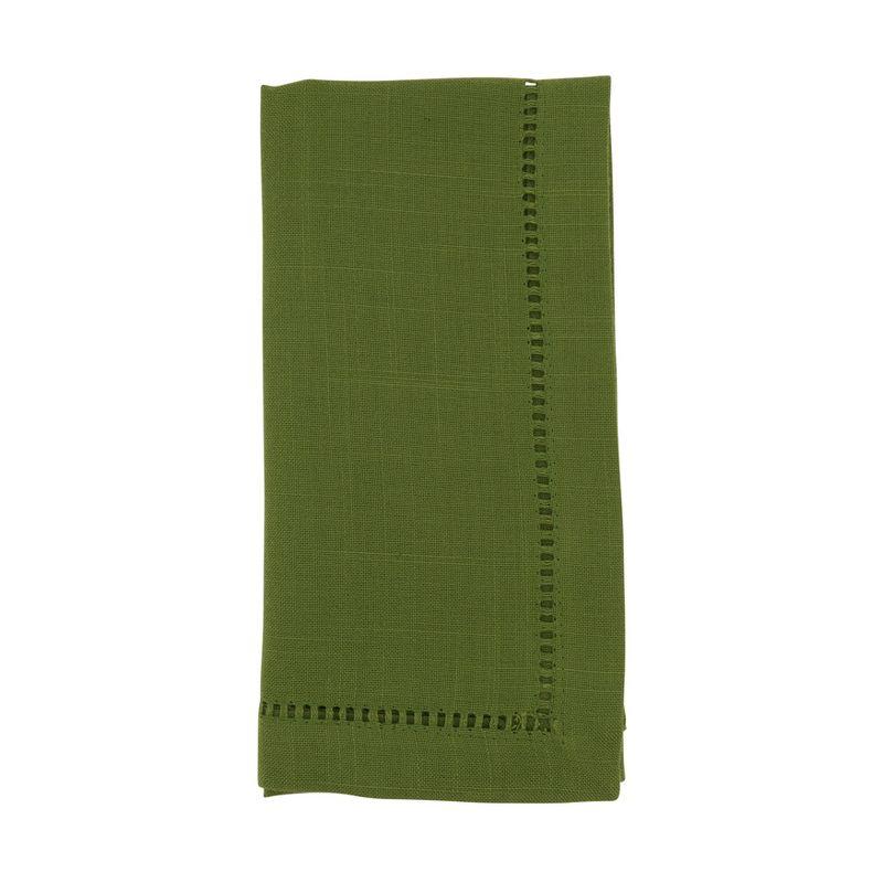 Kiwi Green Hemstitch Border Cotton Dinner Napkins Set of 12