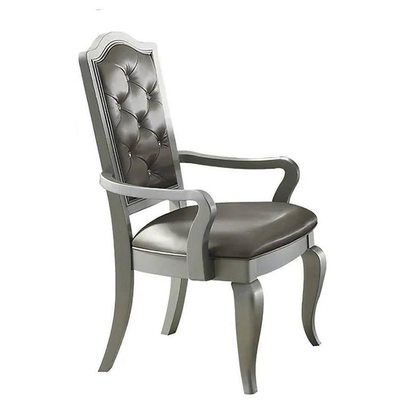 2pc 26"Francesca Chairs Silver/Champagne - Acme Furniture: Upholstered Leather, Nailhead Trim, No Assembly Required