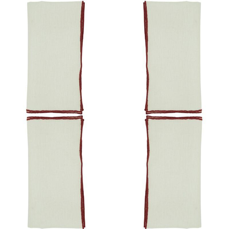Saro Lifestyle Stitched Border Stonewashed Linen Napkins (Set of 4), Red, 20" x 20"