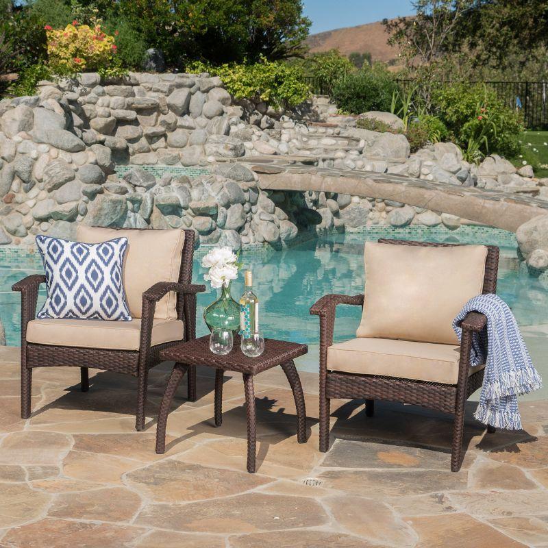 Honolulu 3pc Wicker Patio Chat Set with Cushions - Brown - Christopher Knight Home