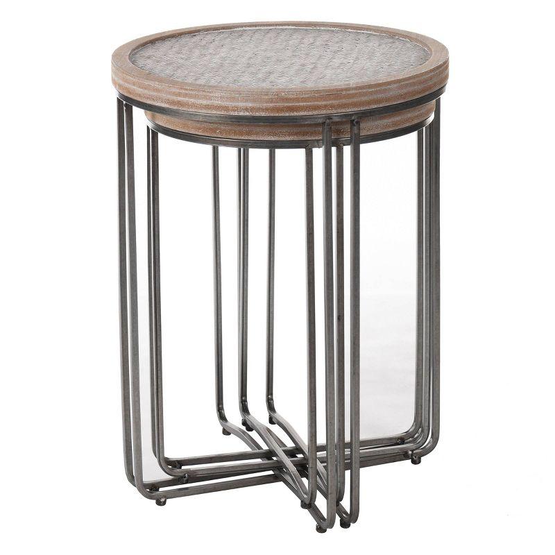 Set of 2 Ryder Round Nested Side Tables Tan/Black - StyleCraft: Metal & Rattan, No Assembly Required
