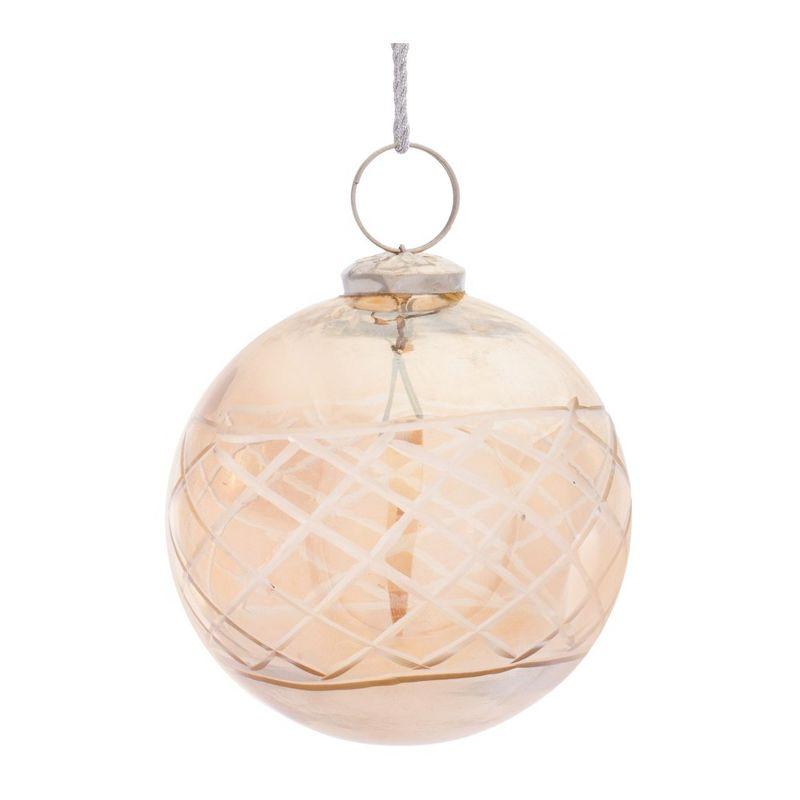 Rustic Brown Etched Glass Ball Ornaments Set of 6