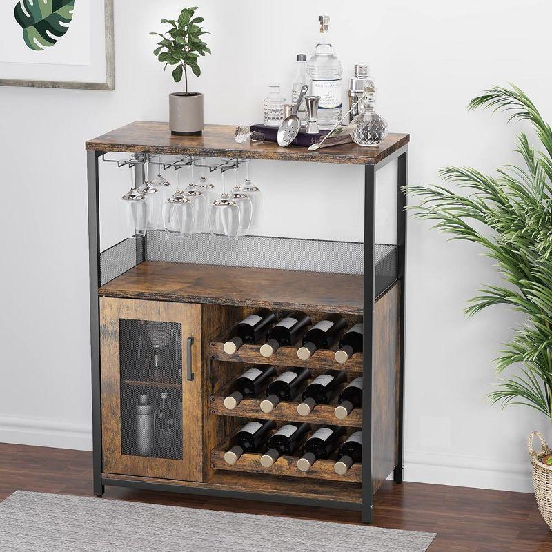 Whizmax Wine Bar Cabinet with Detachable Rack, Glass Holder, Small Sideboard and Buffet Mesh Door, Wine Rack