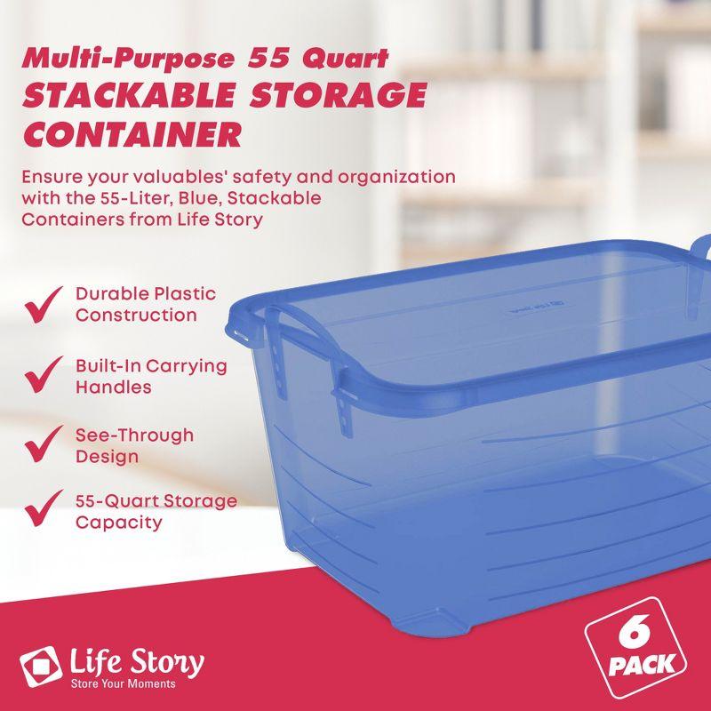 Life Story 55 Quart Stackable Home Organization Lidded Storage Container (Set of 6)