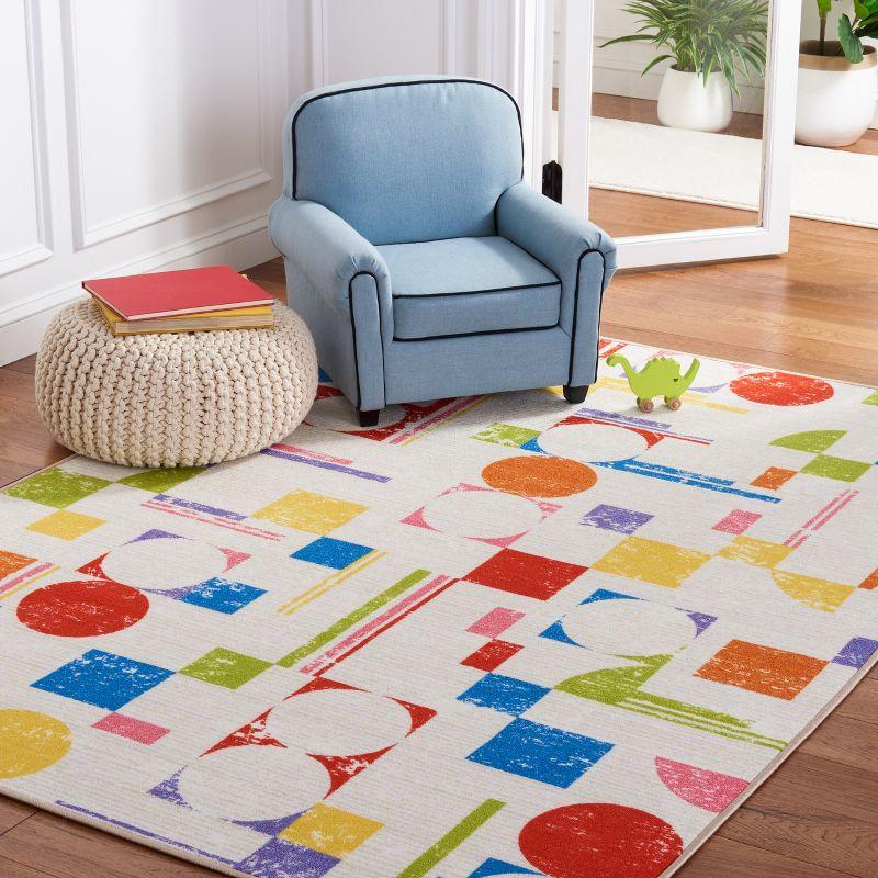 Ivory Multicolor Geometric Kids Playhouse Area Rug 5' x 7'