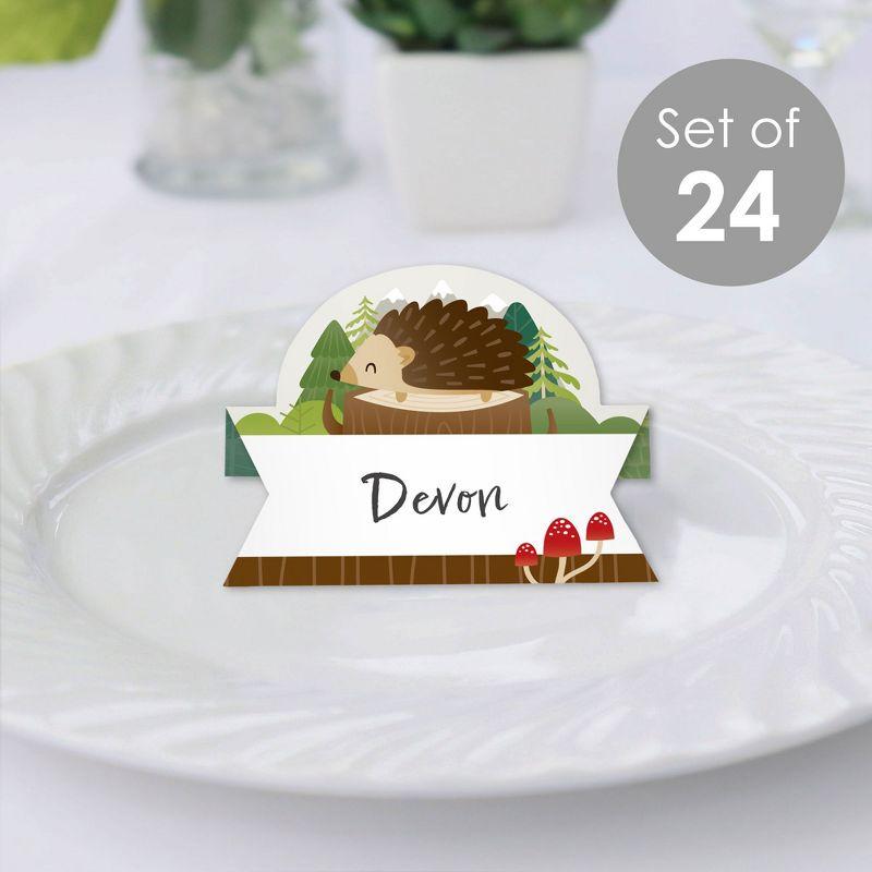 Big Dot of Happiness Forest Hedgehogs - Woodland Birthday Party or Baby Shower Tent Buffet Card - Table Setting Name Place Cards - Set of 24