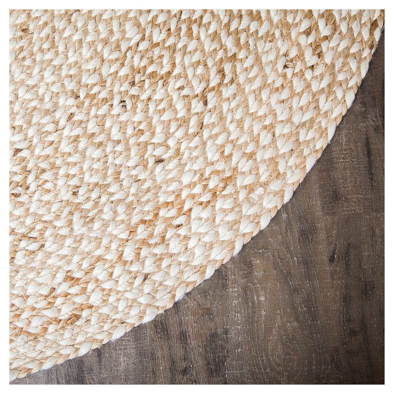Light Tan Shapes Braided Round Area Rug 8' - Anji Mountain: Jute & Polyester, Fair Trade Certified, Modern Flat Pile