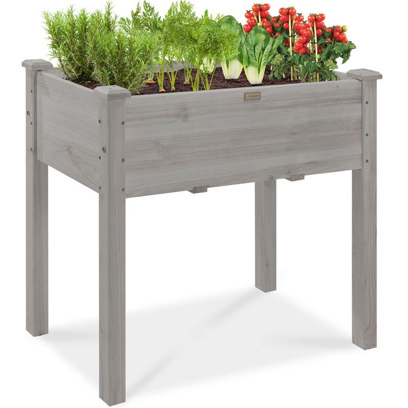 Gray Fir Wood Raised Garden Bed with Bed Liner, 34" x 18" x 30"