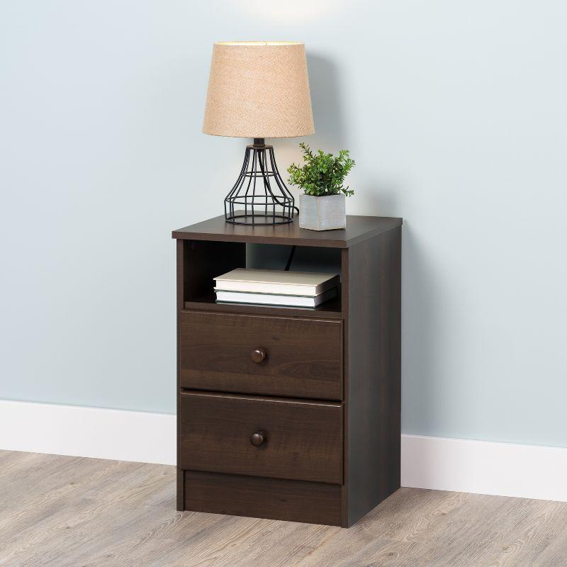 Espresso Brown Astrid 2-Drawer Nightstand with Open Shelf