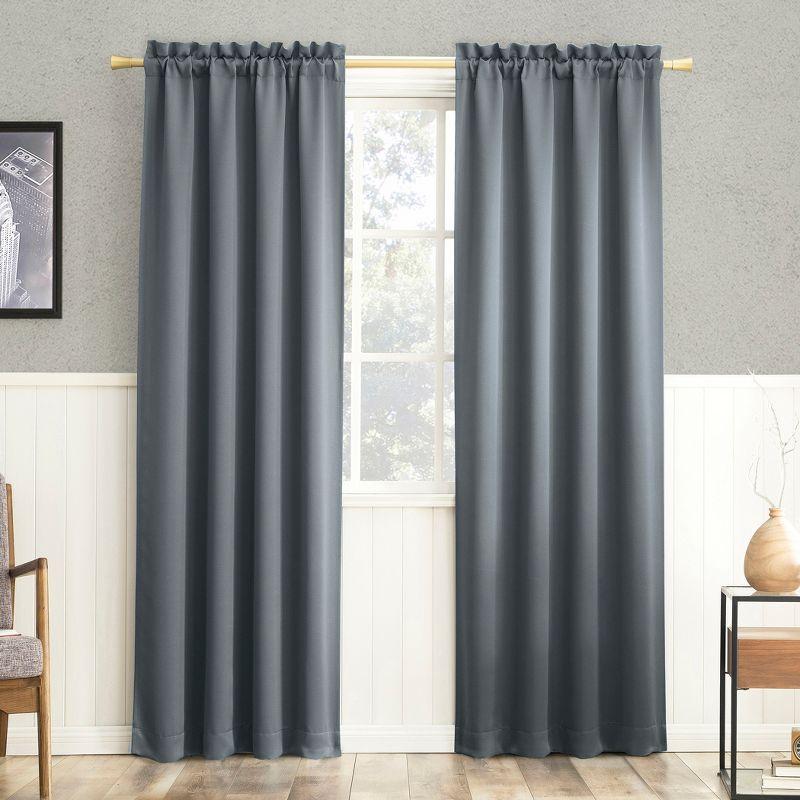 40"x84" Sun Zero Blackout Kenneth Energy Saving Rod Pocket Curtain Panel Denim Blue: Thermal Insulated, Noise Reduction