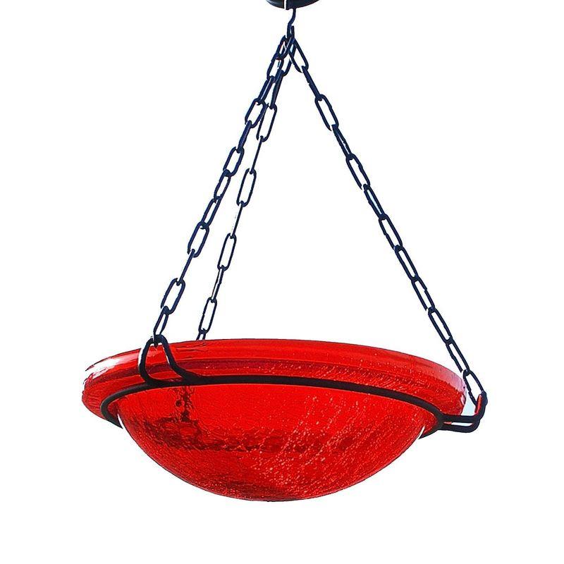 Red Crackle Glass Hanging Birdbath with Iron Chain