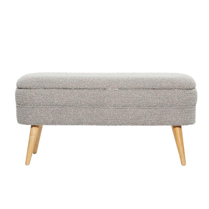 Contemporary Gray Bouclé Storage Bench with Mid-Century Legs