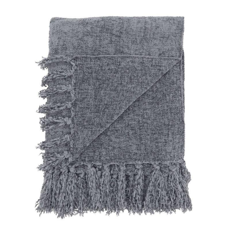 Gray Chenille Reversible Throw Blanket with Fringe 50" x 60"