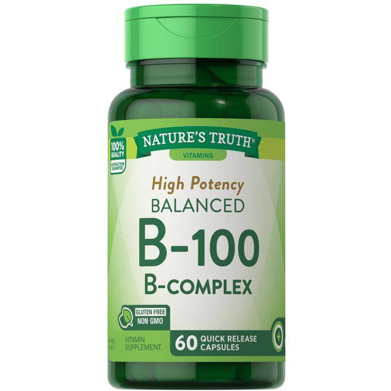 High Potency Balanced B-100 B-Complex Vitamins, 60 Capsules