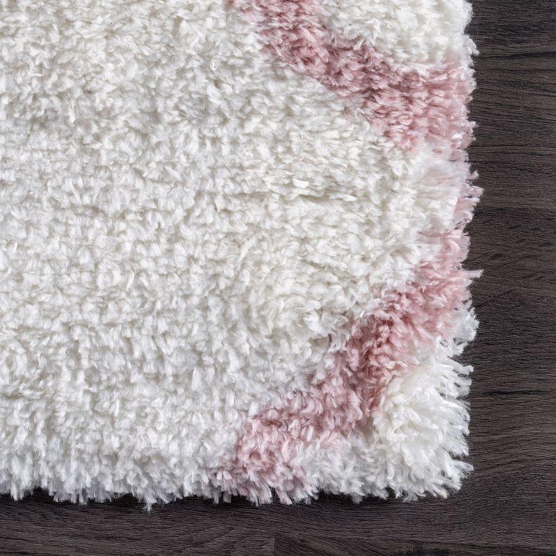 Pink and White Trellis Shag Kids Area Rug 5' x 7'