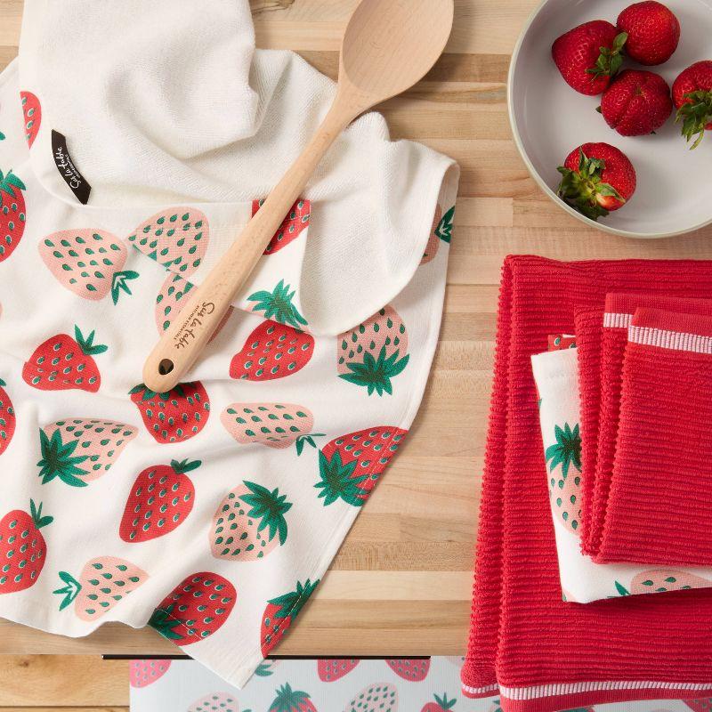 SUR LA TABLE KITCHEN ESSENTIALS Quirky Strawberries Fruit Kitchen Towel Set Pink/Green/Cream (Set of 2)