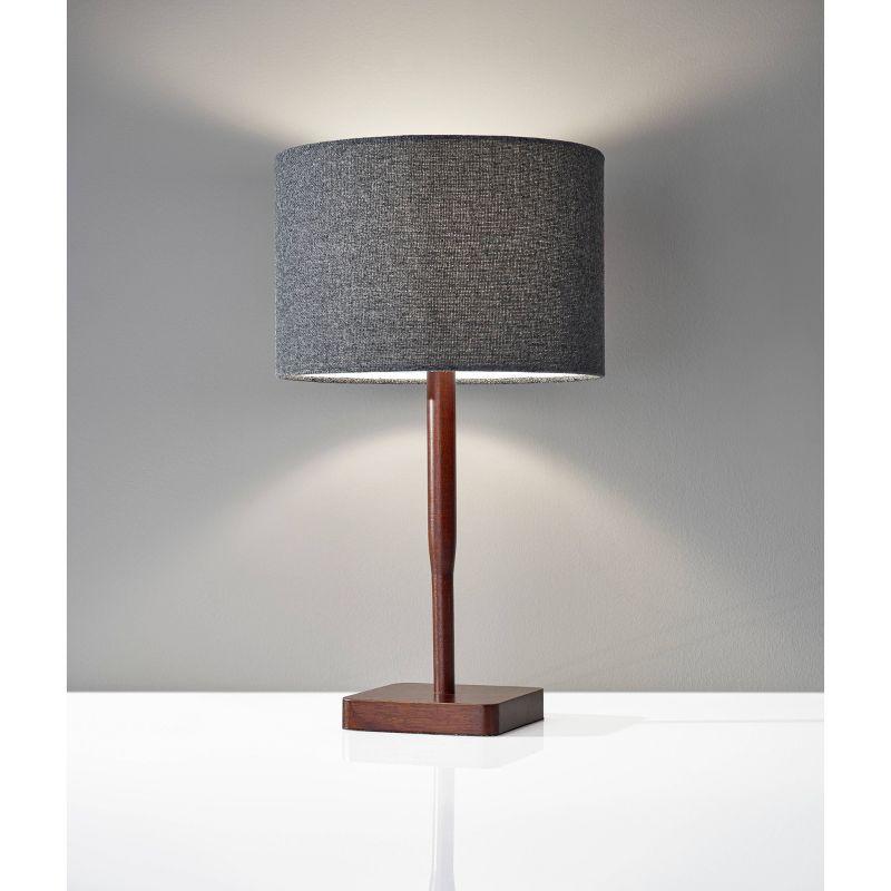 Hokku Designs Adesso Ellis Modern Table Lamp With Walnut Rubber Wood Base | Smart Outlet Compatible | 60W Incandescent Or 13W CFL Bulb Ready | Rotary Switch Design