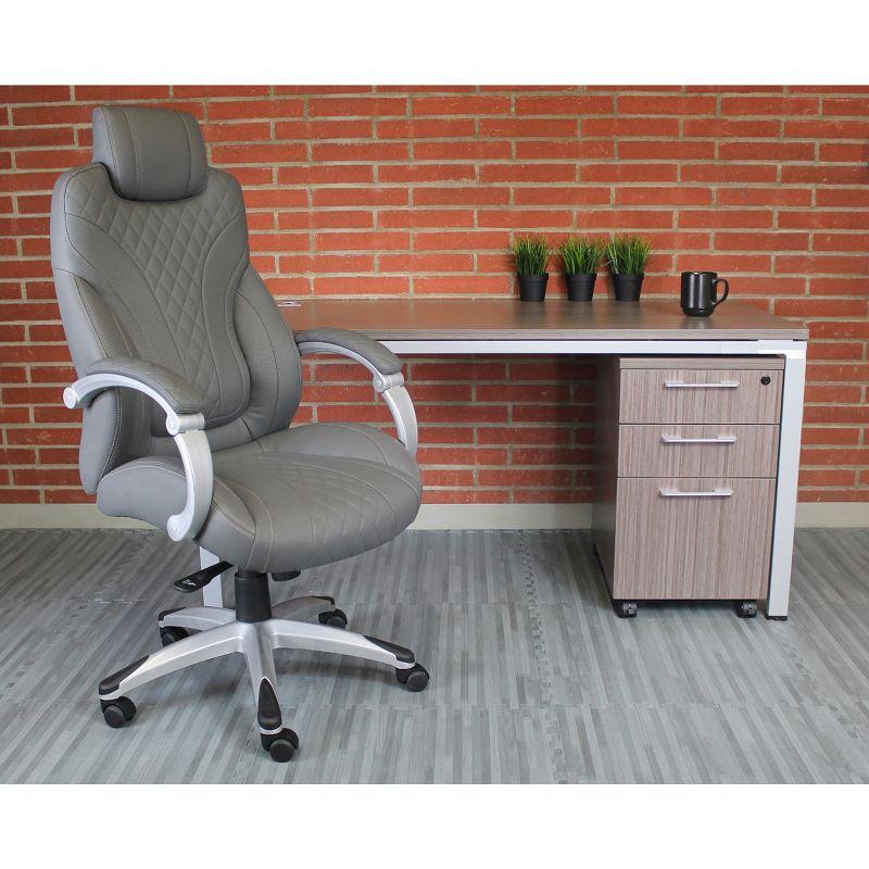 Executive Gray Leatherette High-Back Swivel Office Chair with Fixed Arms