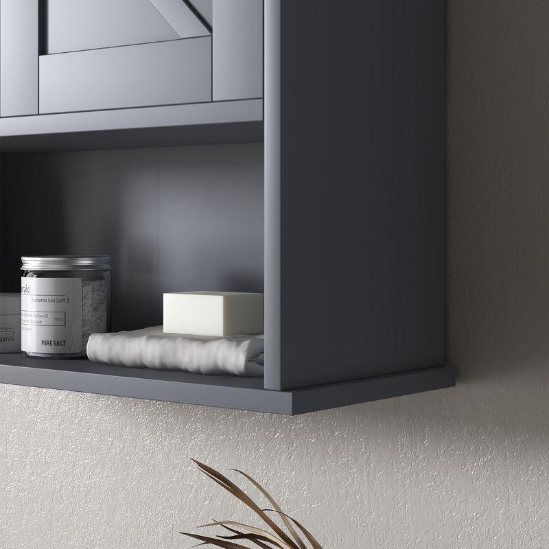 kleankin Bathroom Wall Cabinet, Farmhouse Medicine Cabinet with Open Shelf & Adjustable Shelf, Storage Cupboard for Laundry Room, Gray