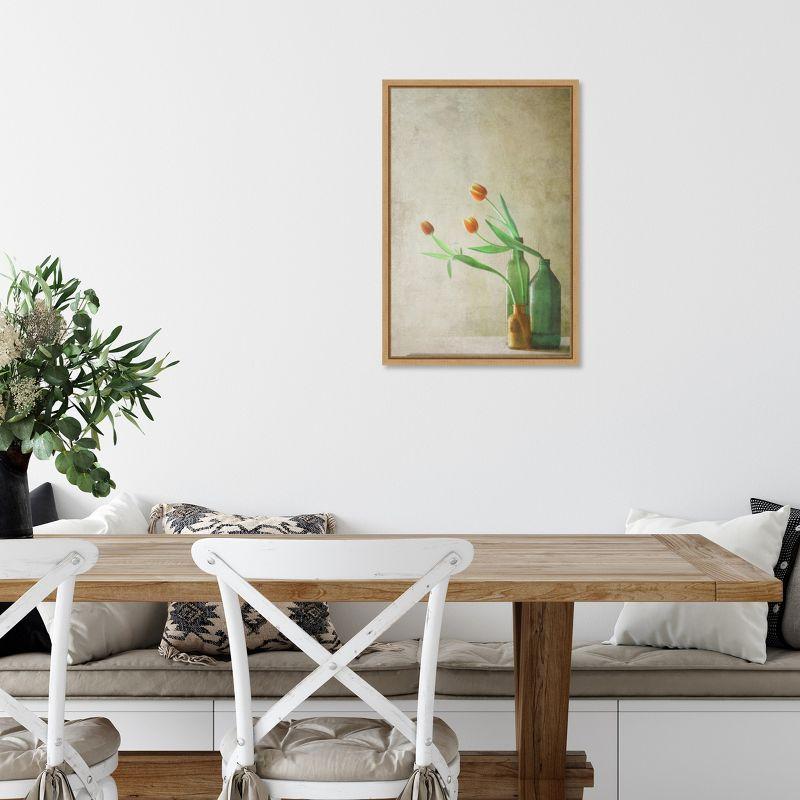 Three Tulip Flowers Framed Botanical Canvas Print 16 x 23 inches