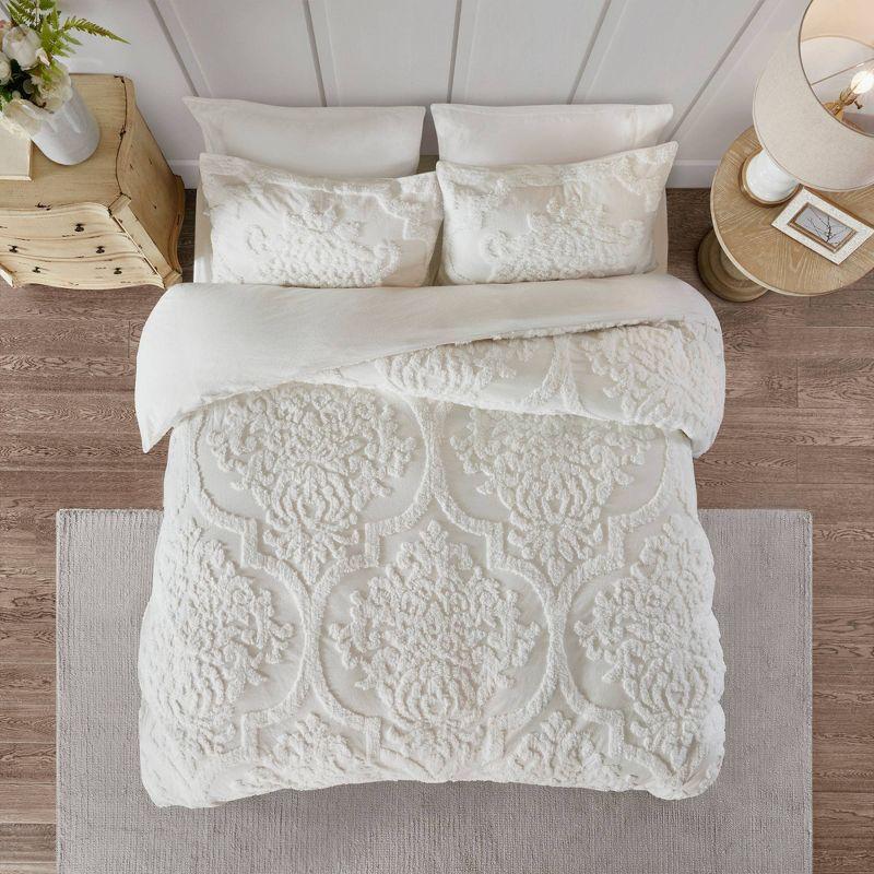 Viola Tufted Cotton Chenille Damask 3 Piece Duvet Set