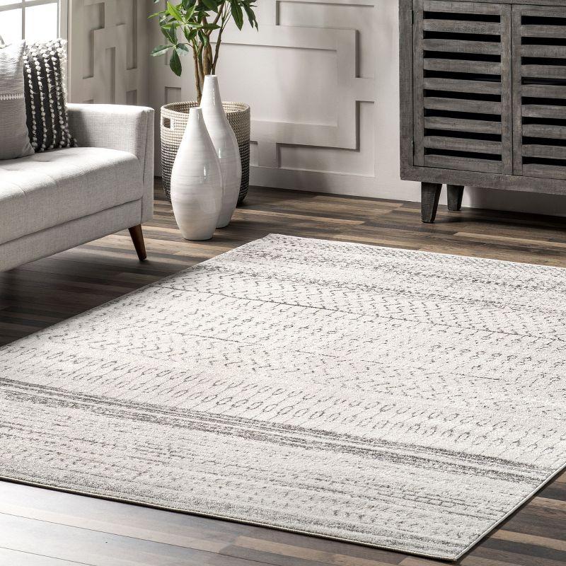 Gray Stripe Synthetic 5' x 7' Easy-Care Area Rug