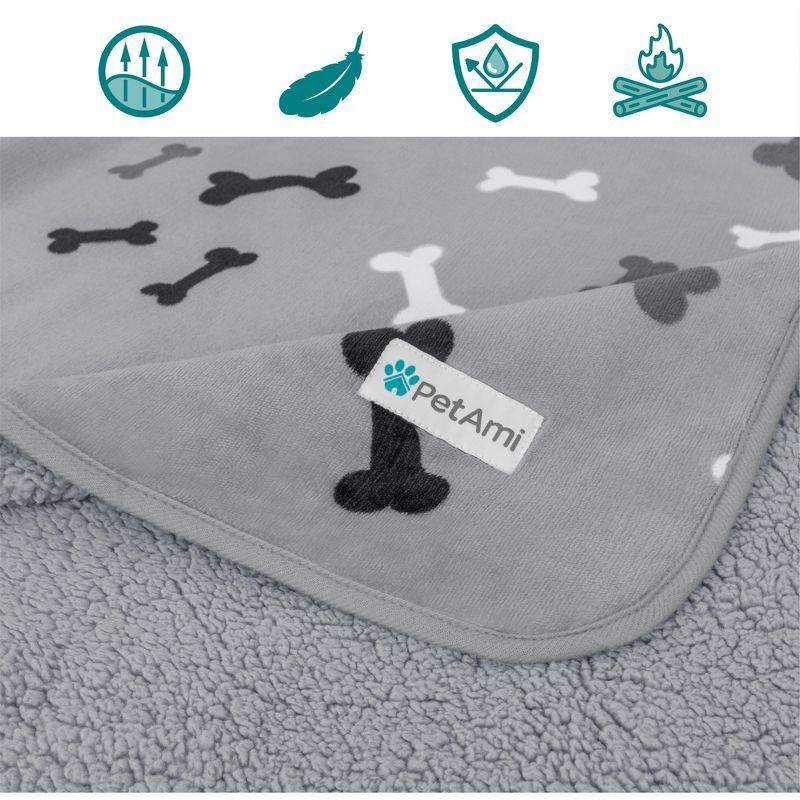 PetAmi Waterproof Dog Blanket For Pet Cat, Faux Shearling Fleece Couch Cover, Soft Plush Washable Reversible Throw (Bone Gray, Small (24x32))