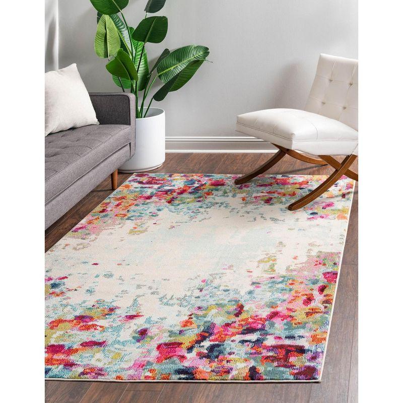 Colorful Abstract Blue Synthetic Rectangular Area Rug