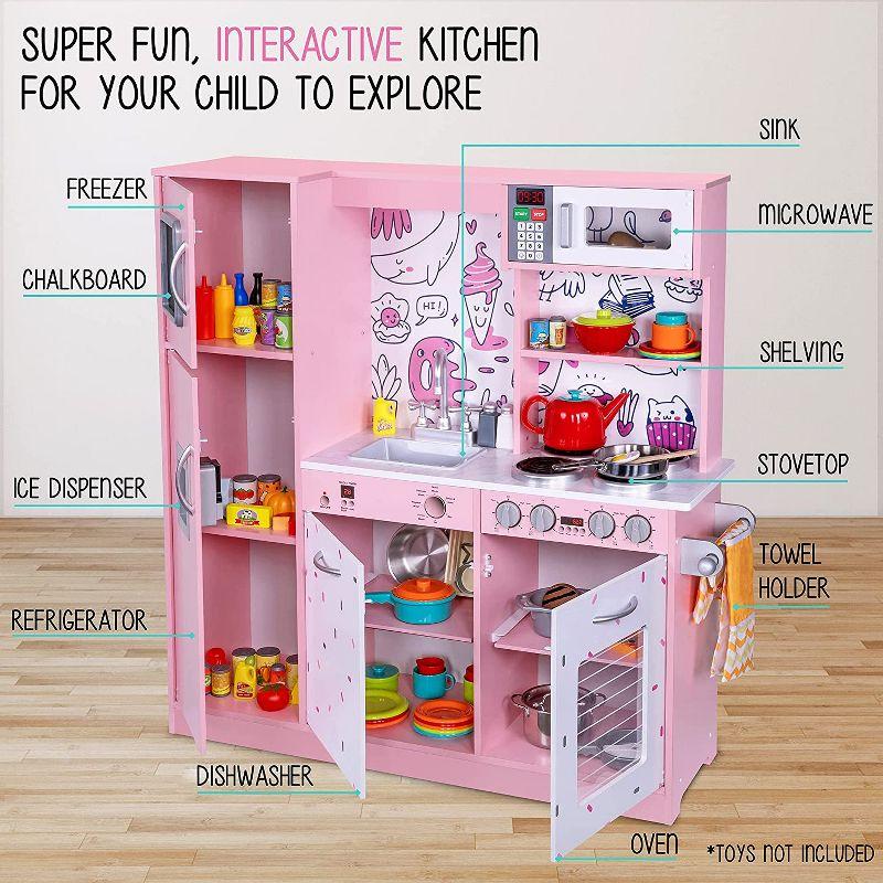 Pink Wooden Play Kitchen Set with Realistic Sounds