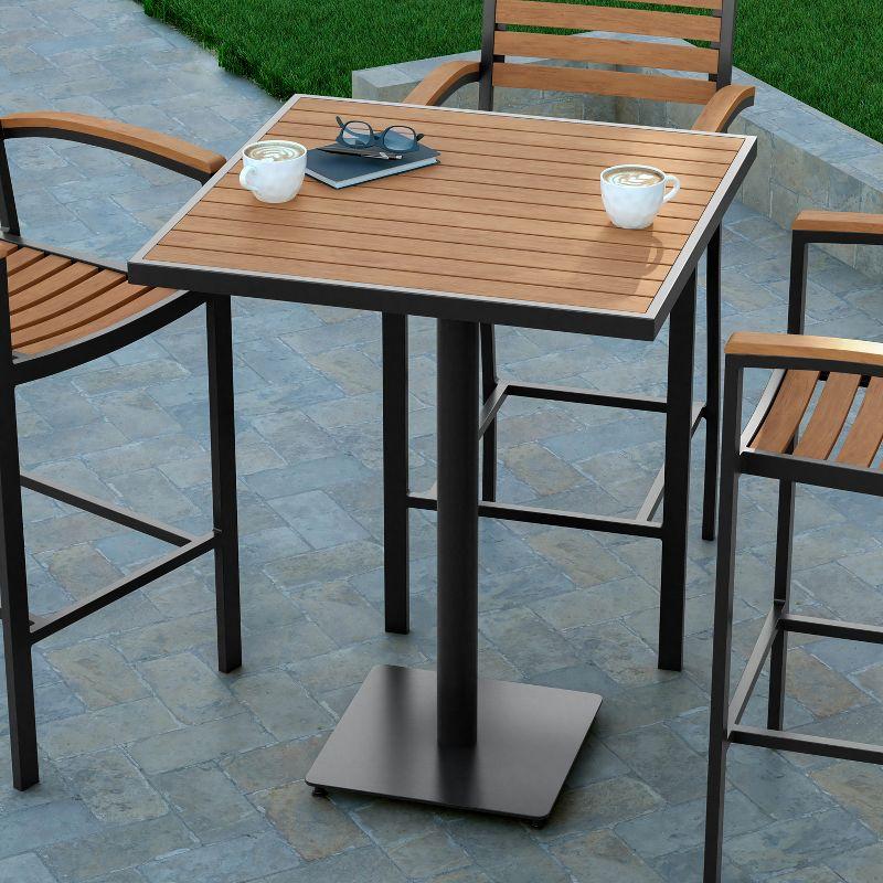 Emma and Oliver Outdoor Bar Height Table with Faux Teak Poly Slats