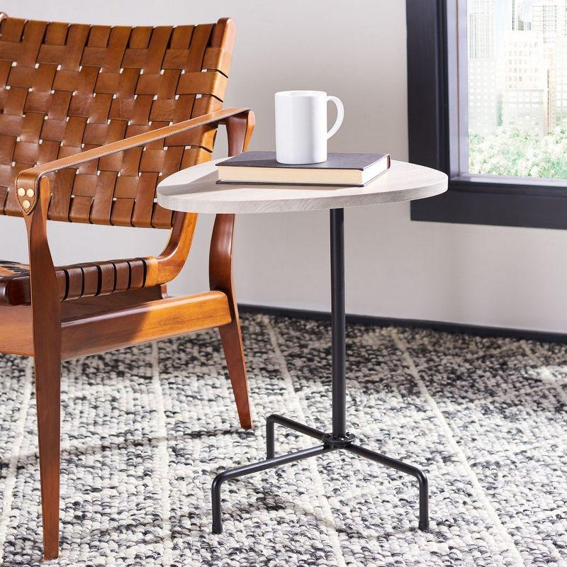 Bauhaus-inspired Light Grey Oak & Black Metal Tripod Side Table