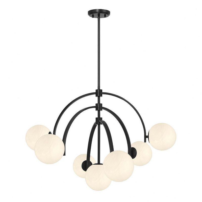 Matte Black 7-Light Chandelier with Strie Glass Shades