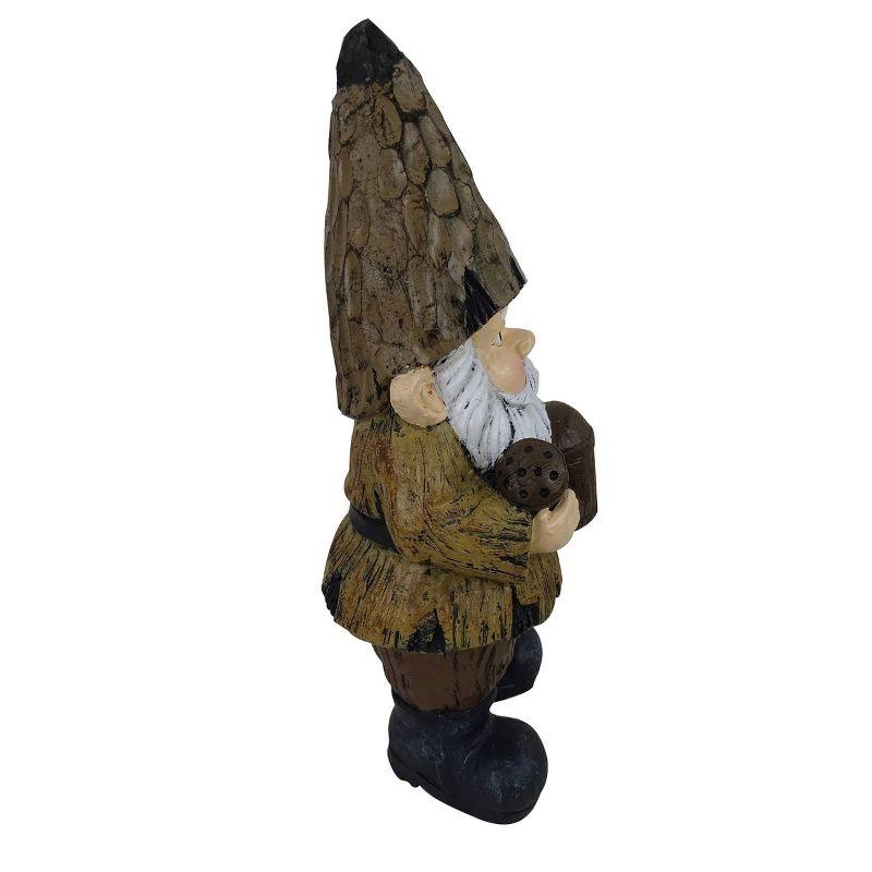 16" Brown Polystone Garden Gnome with Watering Can