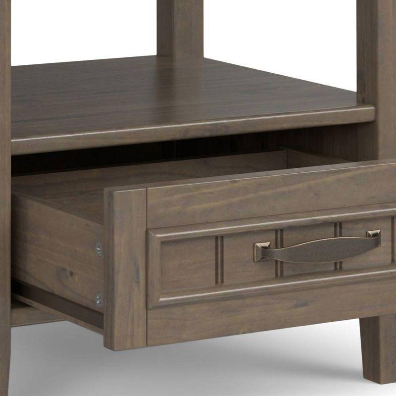 WyndenHall Rowan End Table with Bottom Drawer Smoky Brown: Transitional Style, Square Side Table with Fixed Shelf