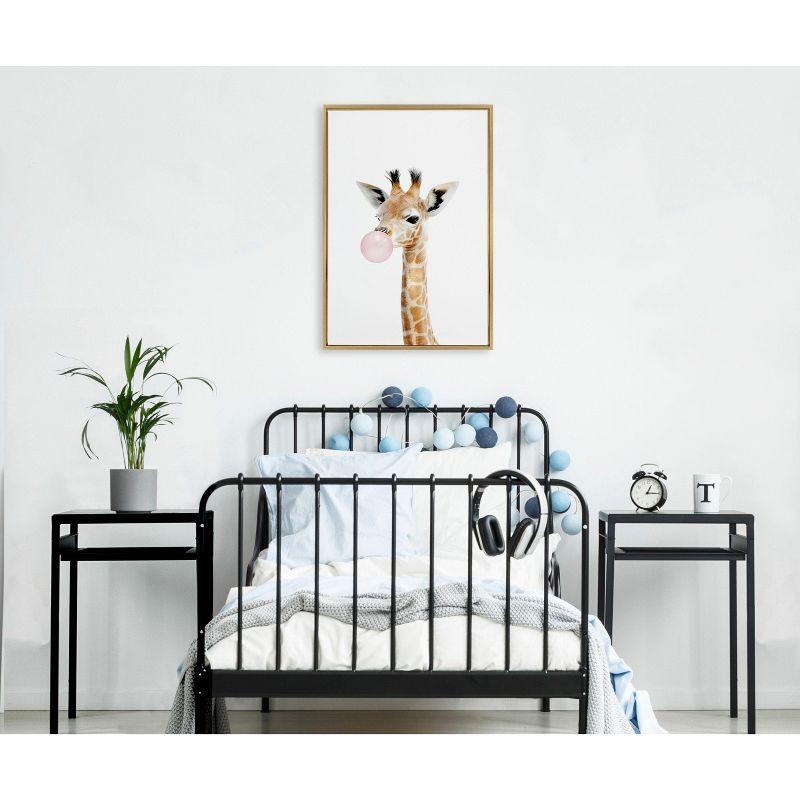 Kate and Laurel Sylvie Bubble Gum Giraffe Framed Canvas by Amy Peterson Art Studio